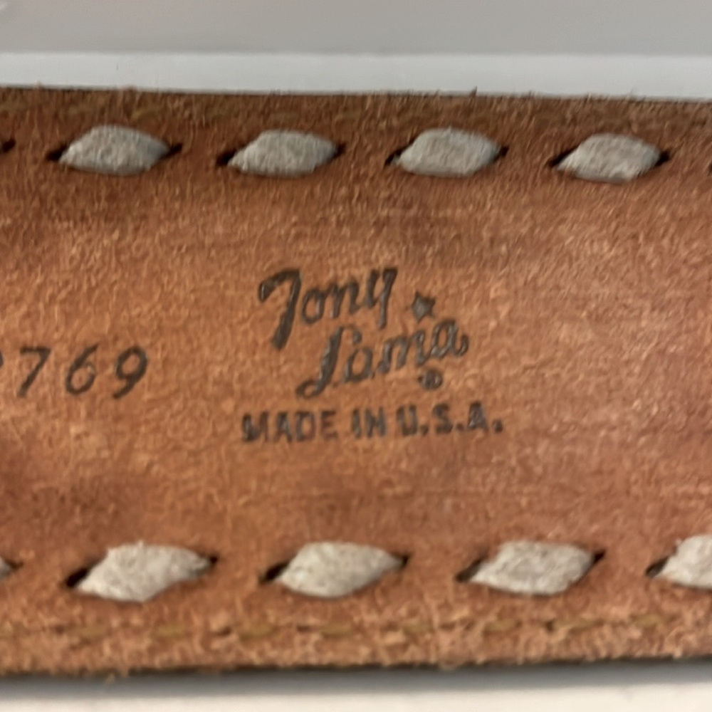 Vintage Tony Lama Rare Men's Western Belt Intricate Tooled Pattern Buckle - Picture 8 of 16